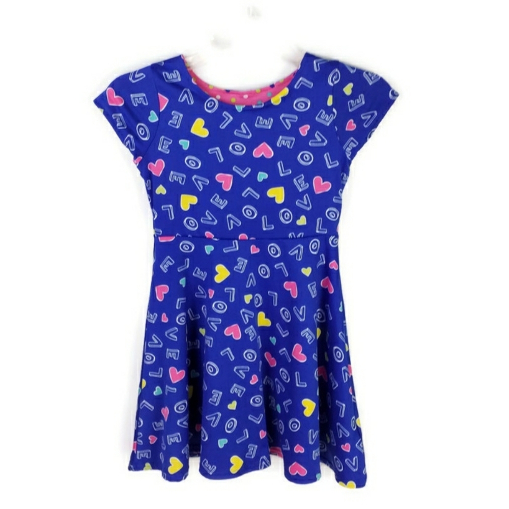 Emily West Pink Polka Dot Blue LOVE Short Sleeve Reversible Dress Girls Size 8